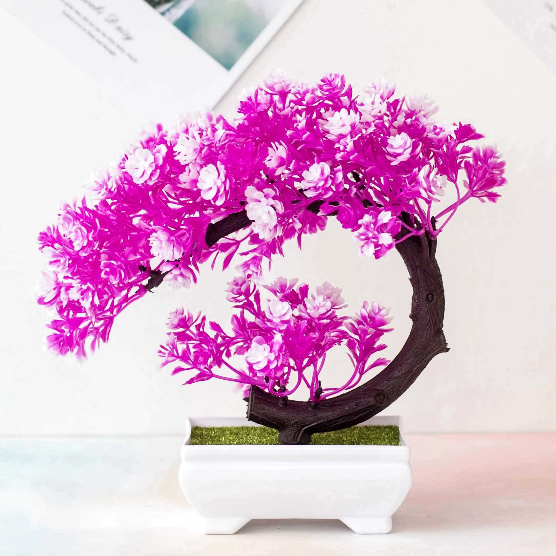 Crescent Style Bonsai Simulation Plant with Thousand Layer Flower - Elegant Home Decoration and Creative Gift Ornament