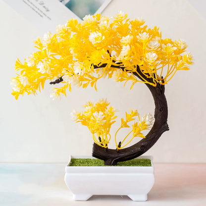 Crescent Style Bonsai Simulation Plant with Thousand Layer Flower - Elegant Home Decoration and Creative Gift Ornament