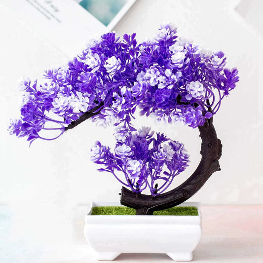 Crescent Style Bonsai Simulation Plant with Thousand Layer Flower - Elegant Home Decoration and Creative Gift Ornament
