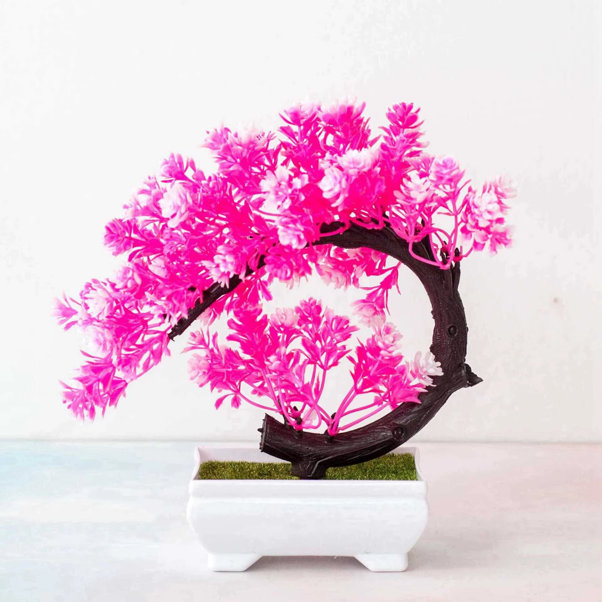 Crescent Style Bonsai Simulation Plant with Thousand Layer Flower - Elegant Home Decoration and Creative Gift Ornament